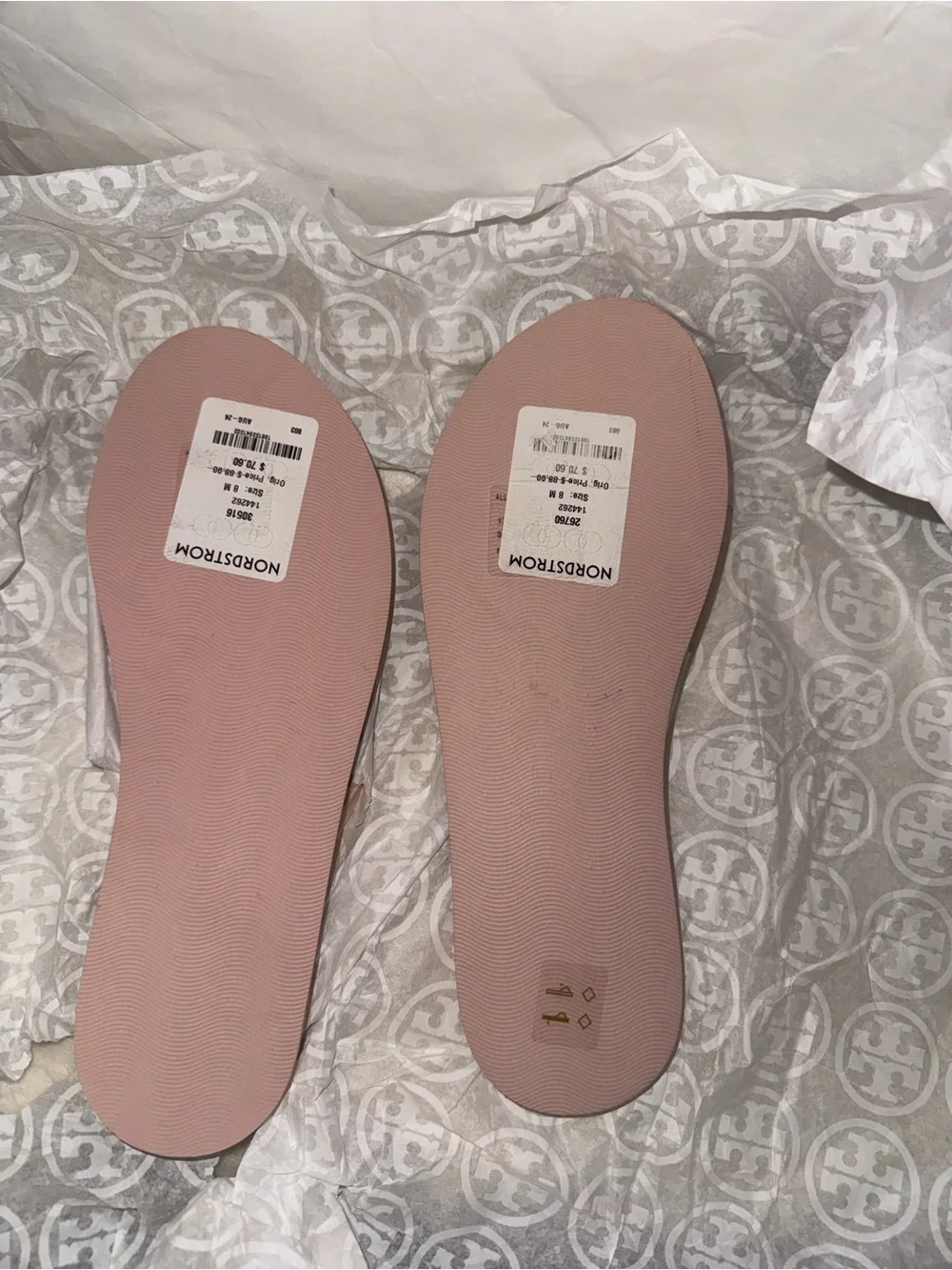 Tory Burch Blush Pink Quilted Thong Sandals with Gold Logo